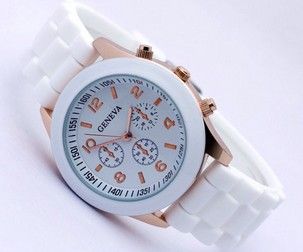 Relógio branco pulseira de silicone