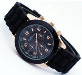 Relógio preto pulseira de silicone