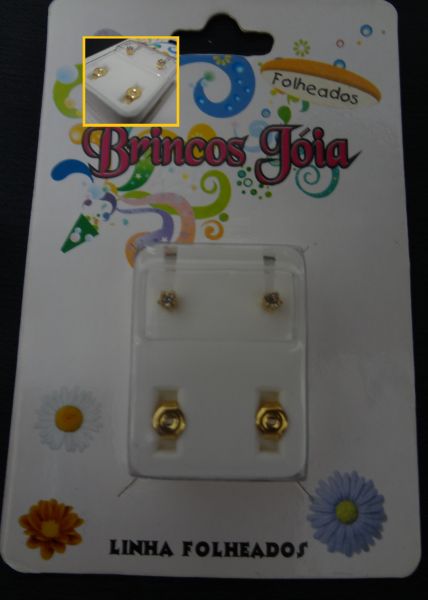 Brinco segundo furo dourado com pedra strass