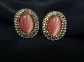 Brinco pedra rosa com strass