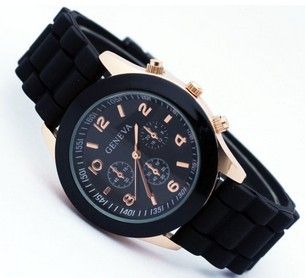 Relógio preto pulseira de silicone